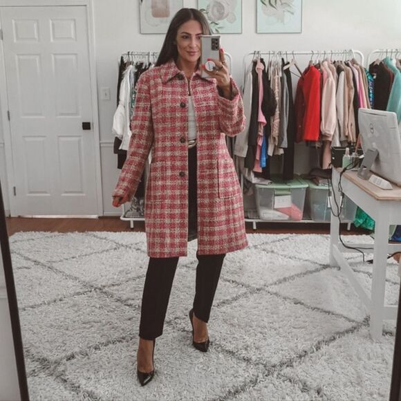Anne Klein pink tweed coat - Picture 3 of 4